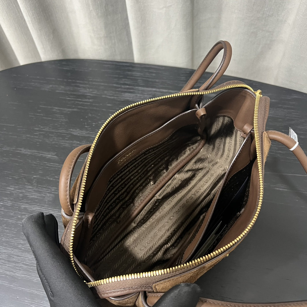 Prada Brown Medium Suede Shoulder Bag