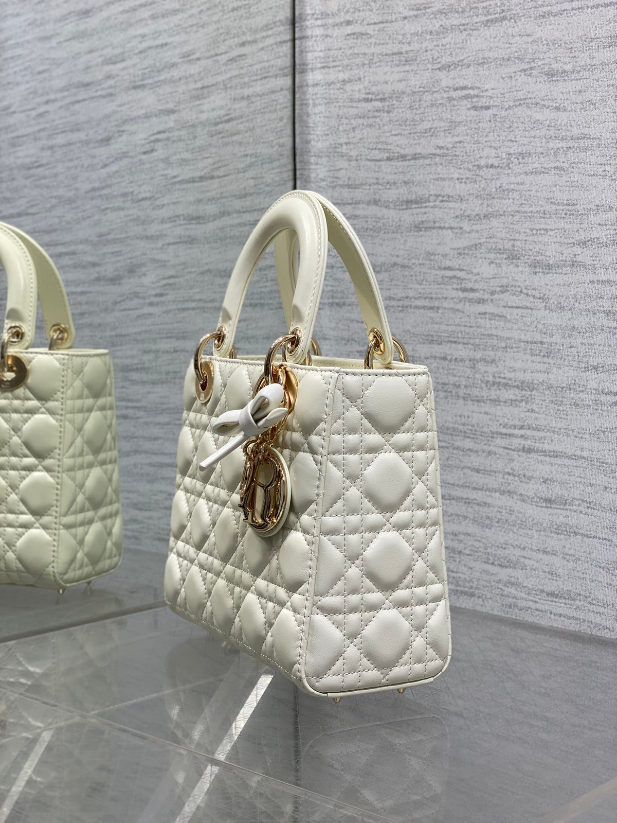 DIOR LADY SMALL WHITE GOLD HARDWARE