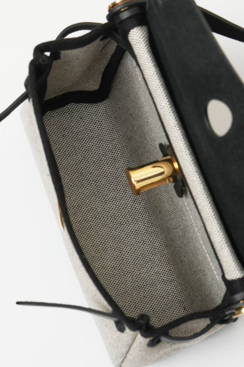 HN Herbag Mini in Ecru/Black gold hardware