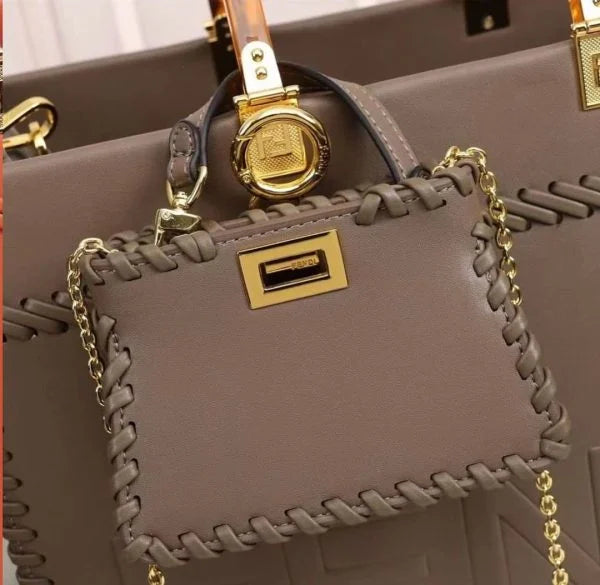 Fendi Sunshine Tote Bag Gray With Decorative Stitching