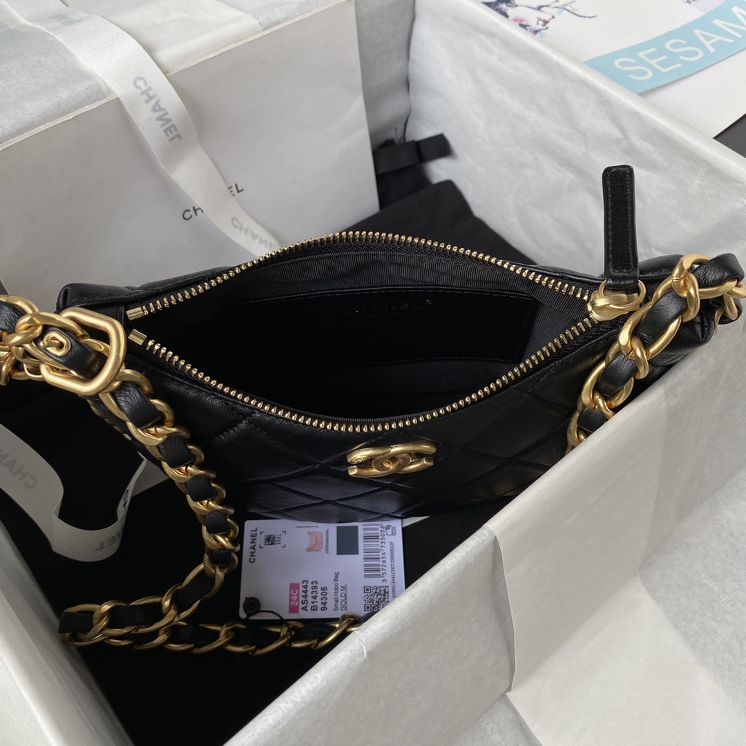 Chanel 22K Hobo Bag Logo Chain Lambskin