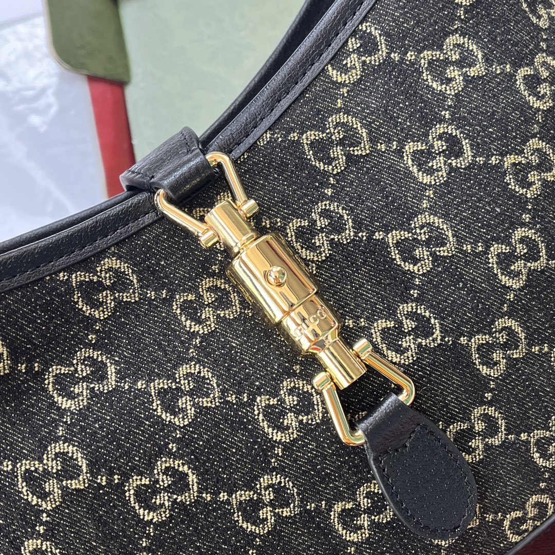 JACKIE 1961 SMALL HANDBAG IN BLACK YELLOW DENIM