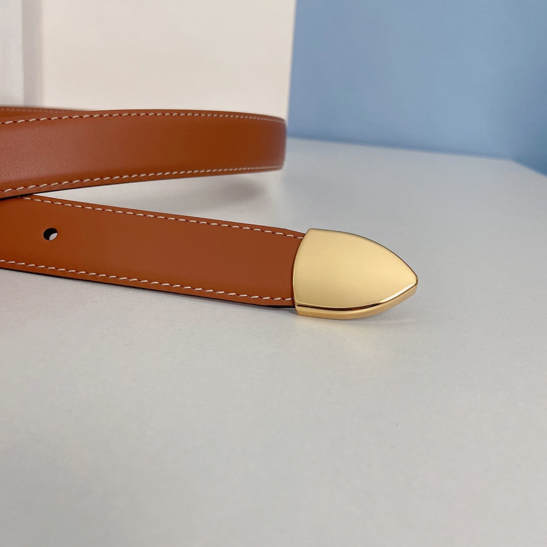 Medium Spike Belt 25mm Tan Calfskin Loop Gold Ghw