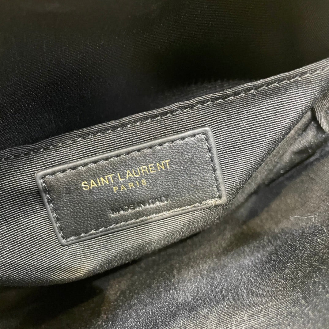 Saint Laurent YSL Women Vinyle Round Camera Bag in Chevron-Quilted Denim and Suede