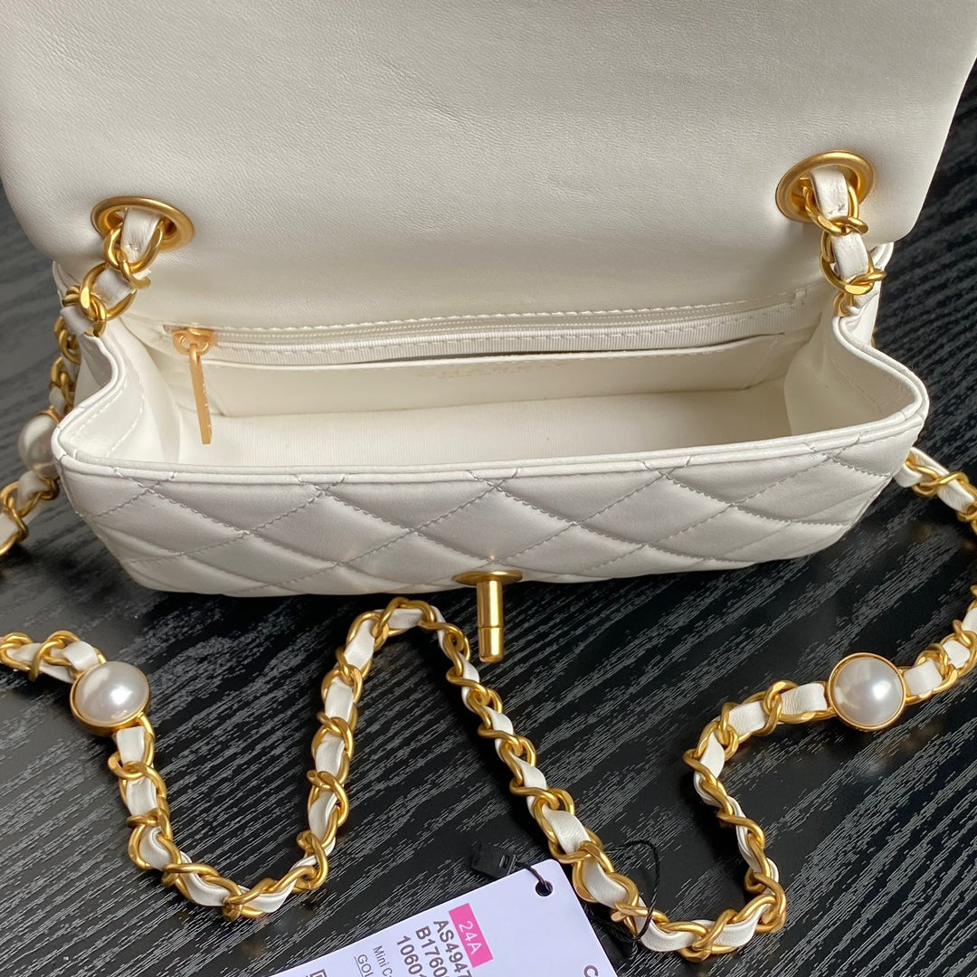 Chanel Mini Flap Bag Top Handle Pearl Chain