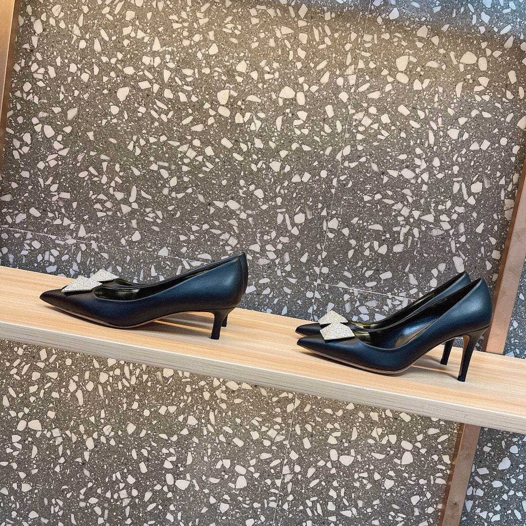 Valentino Women Black Leather Embellished Pumps
