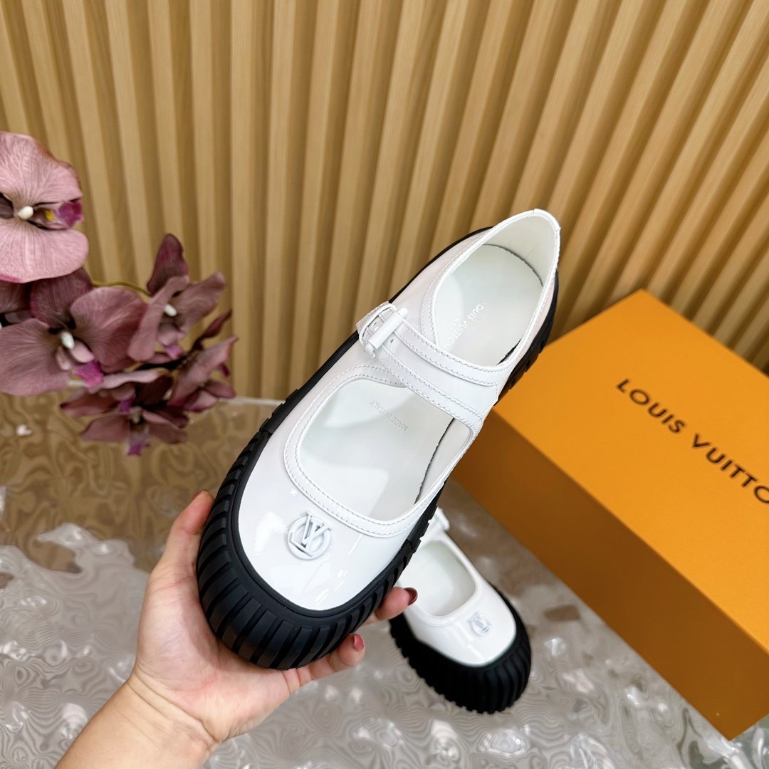 LV Women White Patent Leather Rubber Toe Mary Janes
