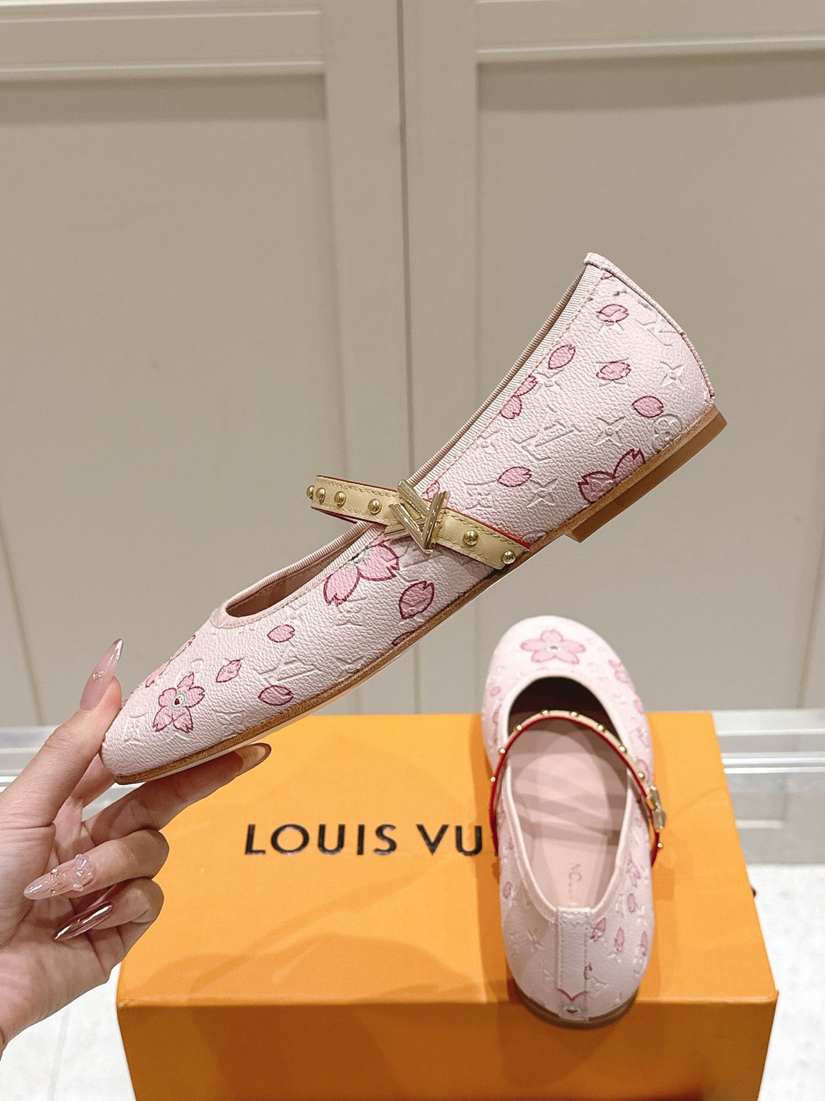 LV Women Pink Patterned Leather Mary Janes