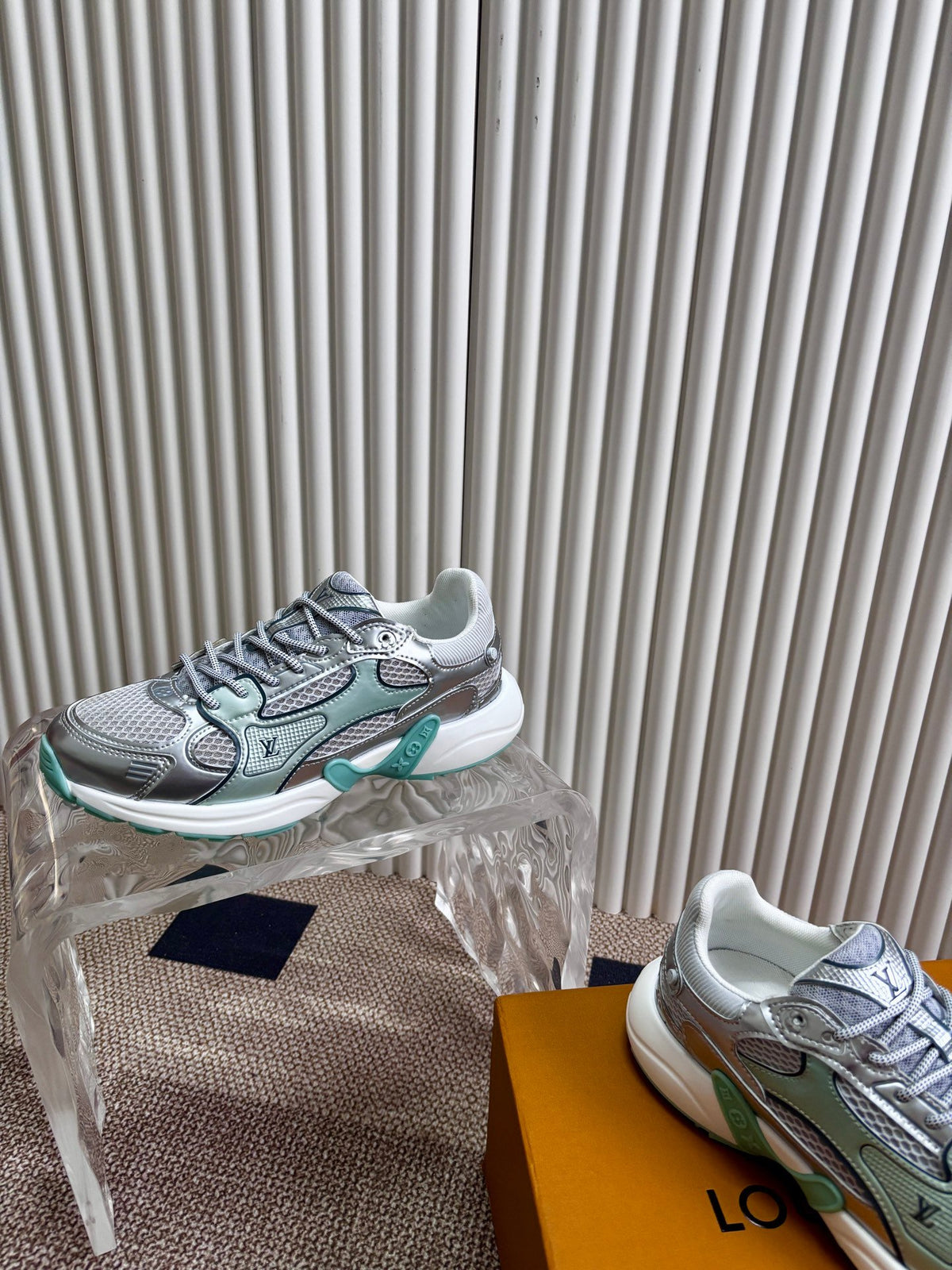 LV Women Silver Mesh Metallic Sneakers