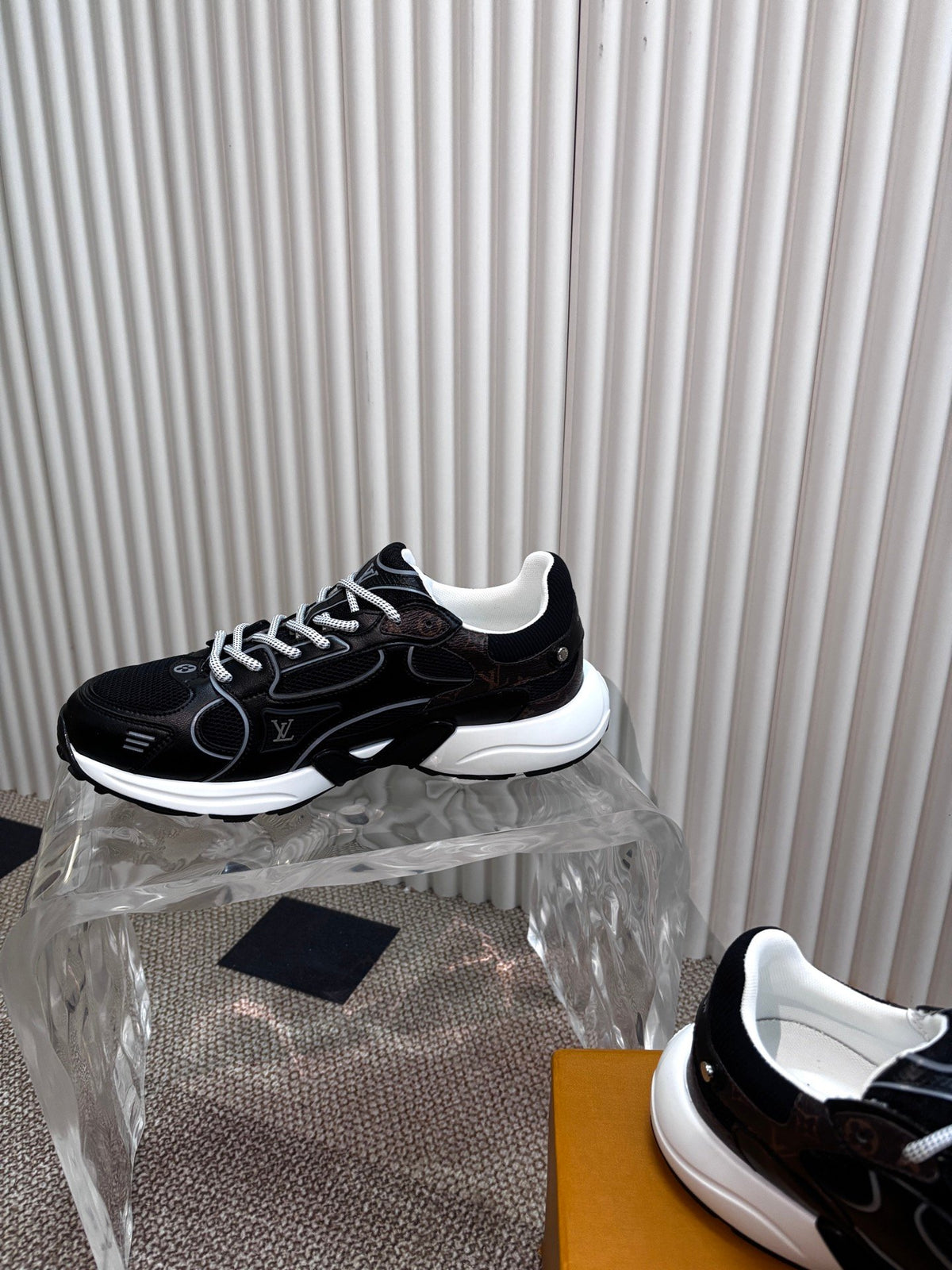 LV Women Black Mesh Leather Sneakers