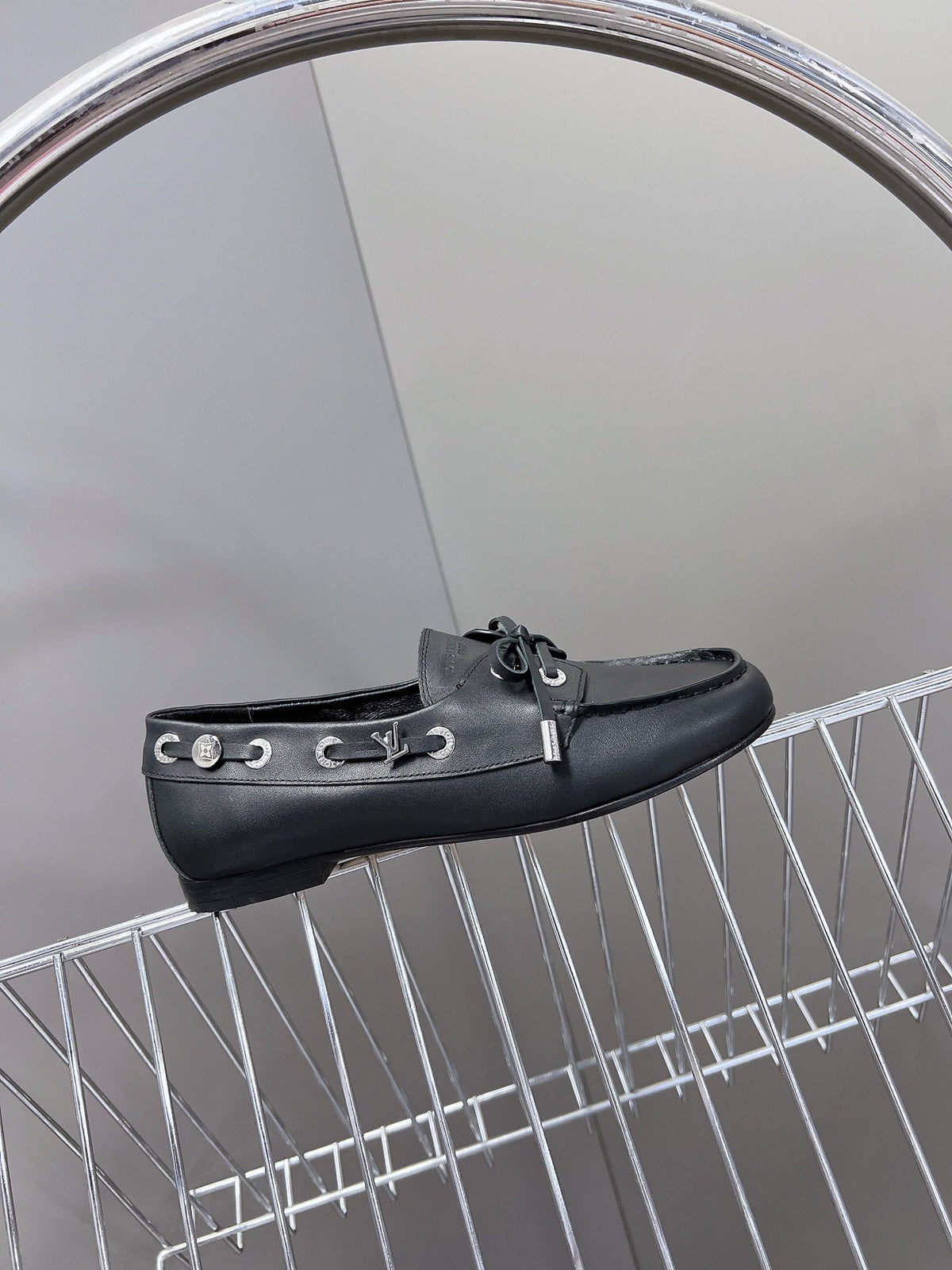 LV Women Black Leather Loafers