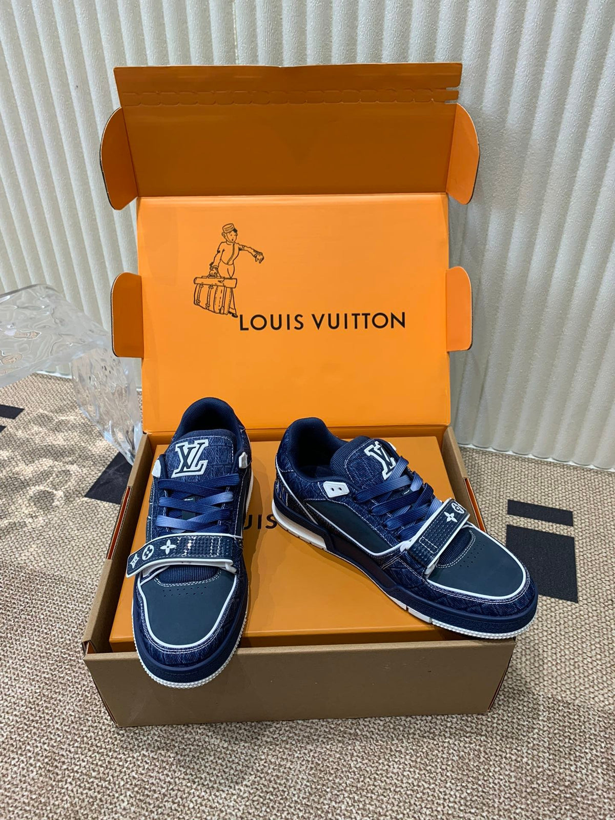 LV Women Navy Canvas Leather Sneakers