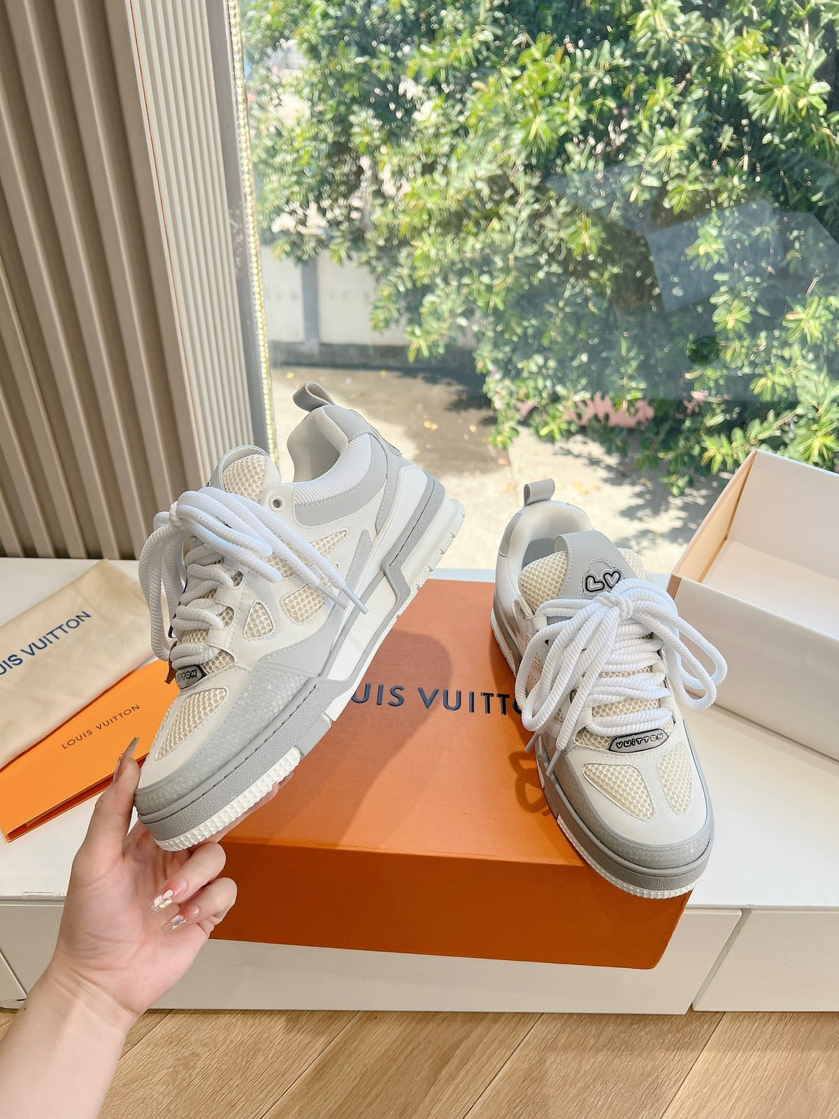 LV Women White Mesh And Leather Sneakers