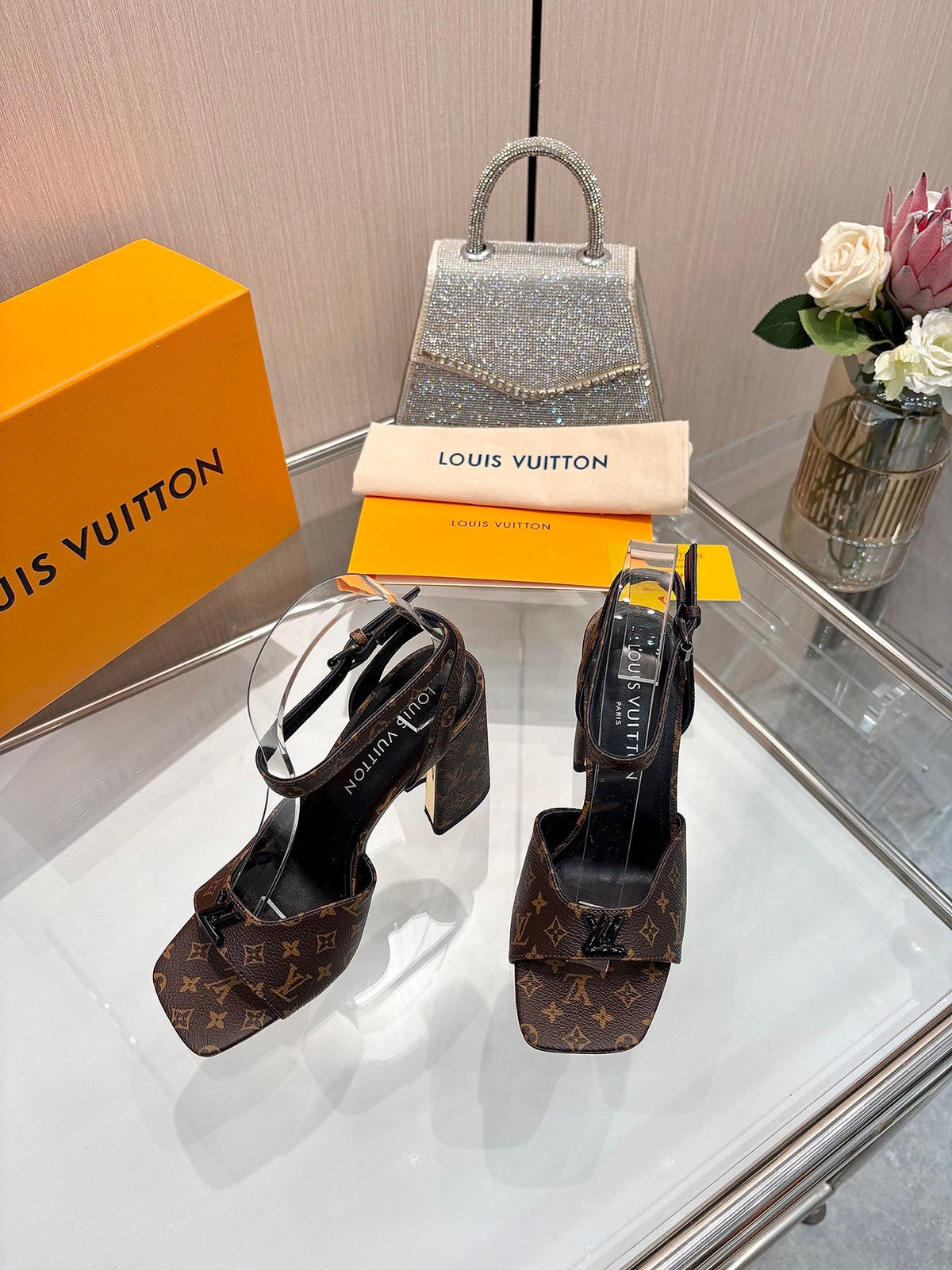 LV Women Brown Monogram Canvas Heels