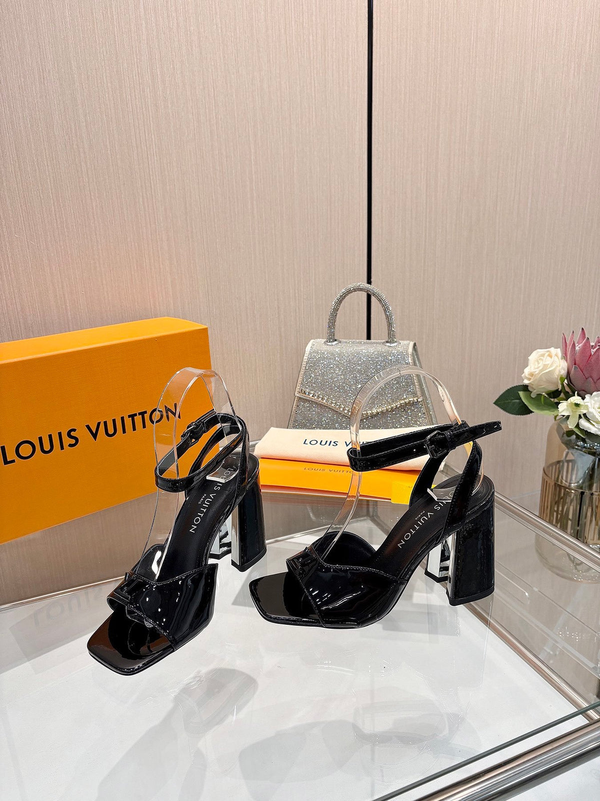 LV Women Black Patent Leather Heels