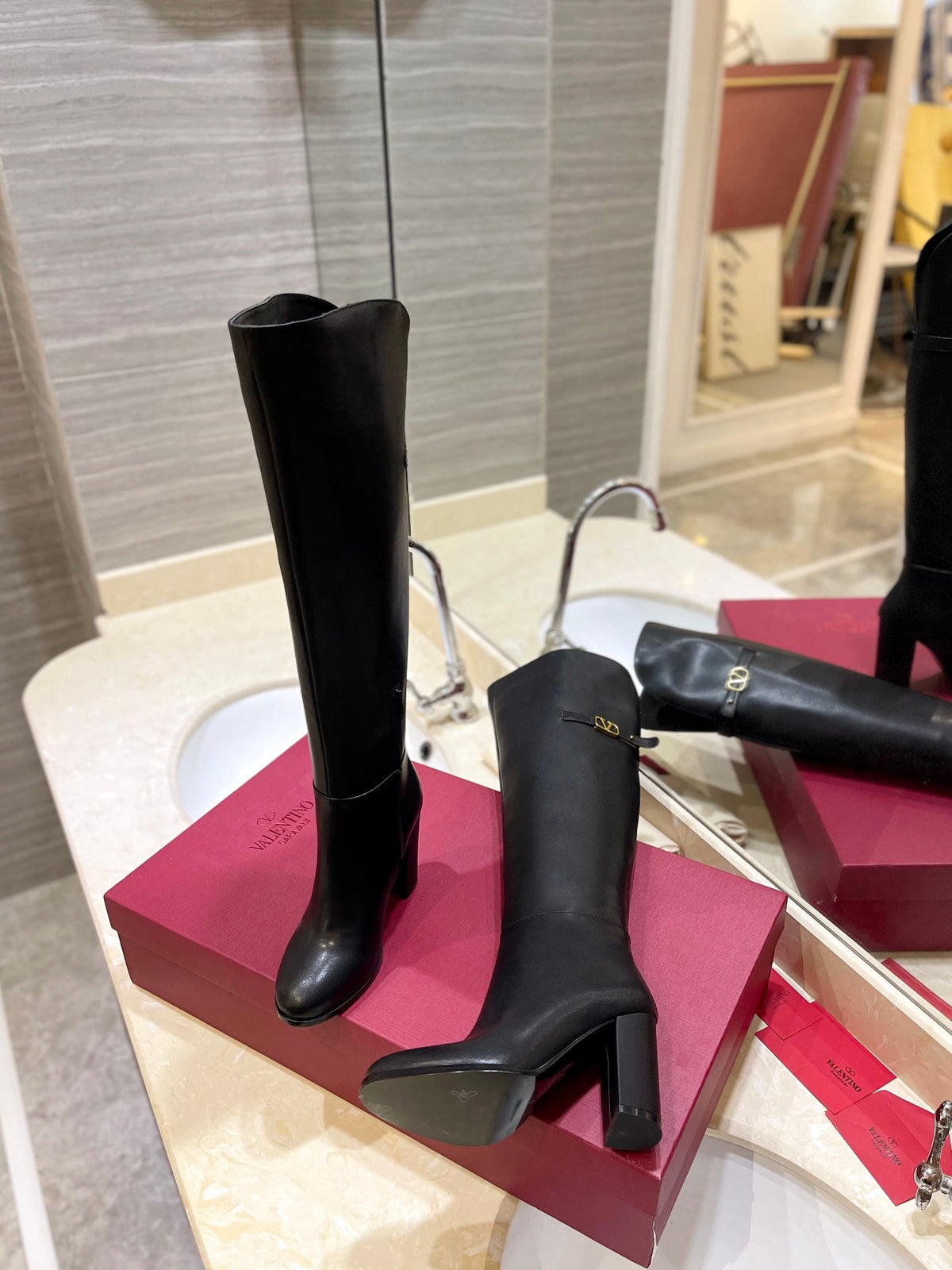 Valentino Women Black Leather High Heel Boots