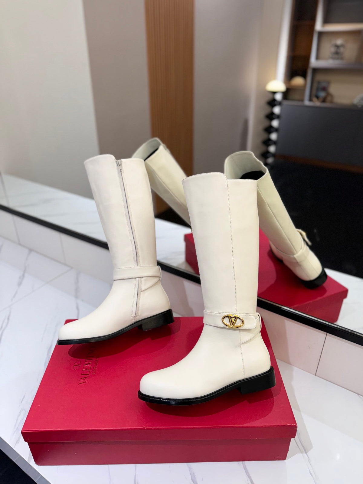 Valentino Women White Leather Knee High Boots