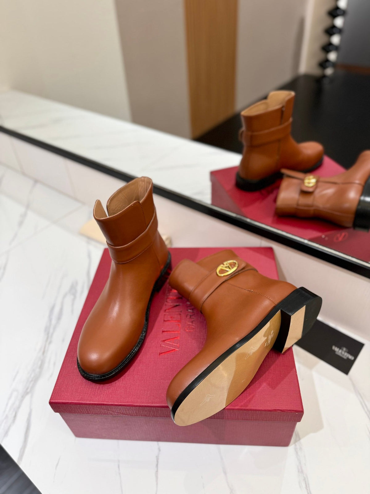 Valentino Women Brown Leather Ankle Boots