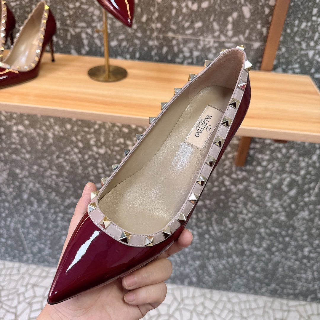 Valentino Women Burgundy Patent Leather Studded Pumps