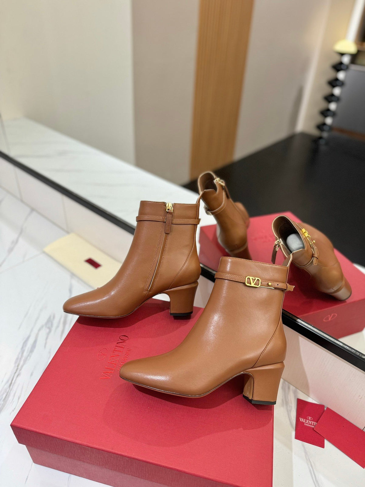 Valentino Women Brown Leather Ankle Boots