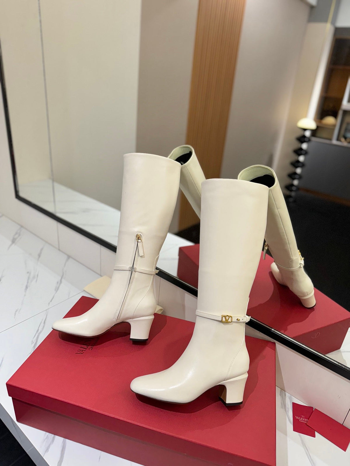 Valentino Women White Leather Knee High Boots