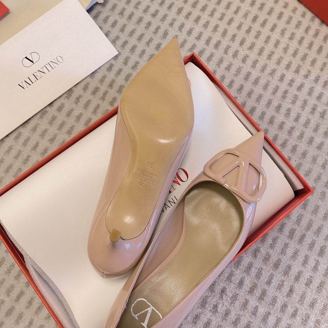 Valentino Women Beige Patent Leather Pointed Pumps