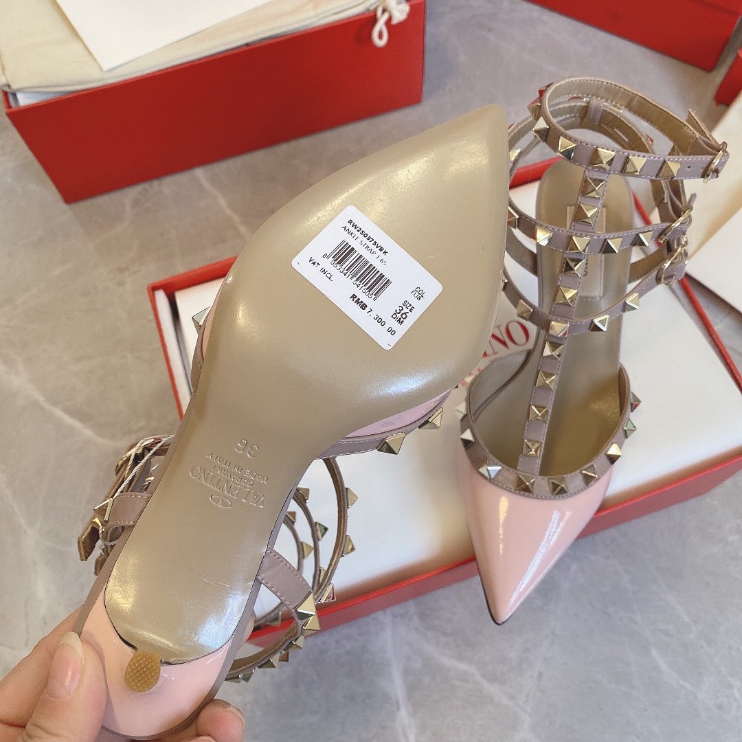 Valentino Women Pink Patent Leather Studded Pumps