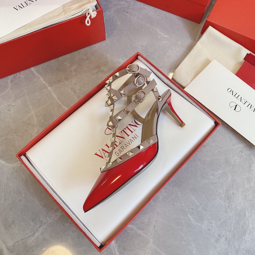 Valentino Women Red Patent Leather Studded Heels