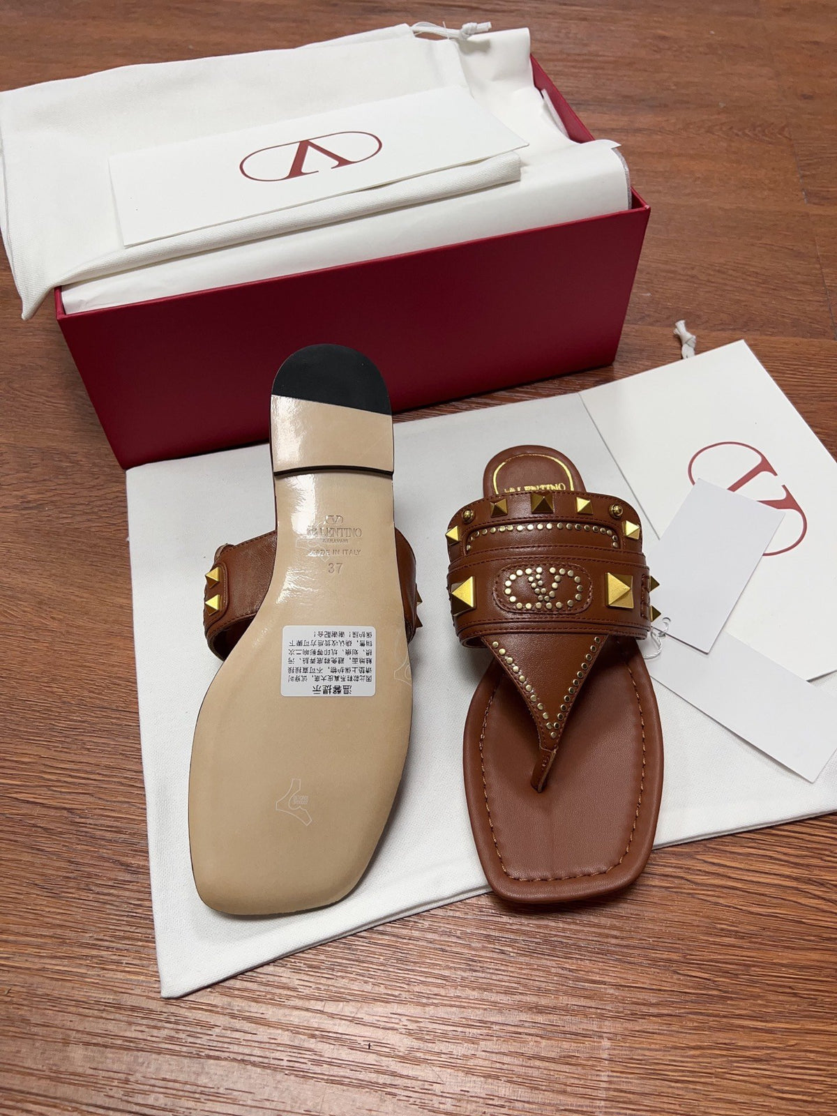 Valentino Women Brown Leather Studded Sandals