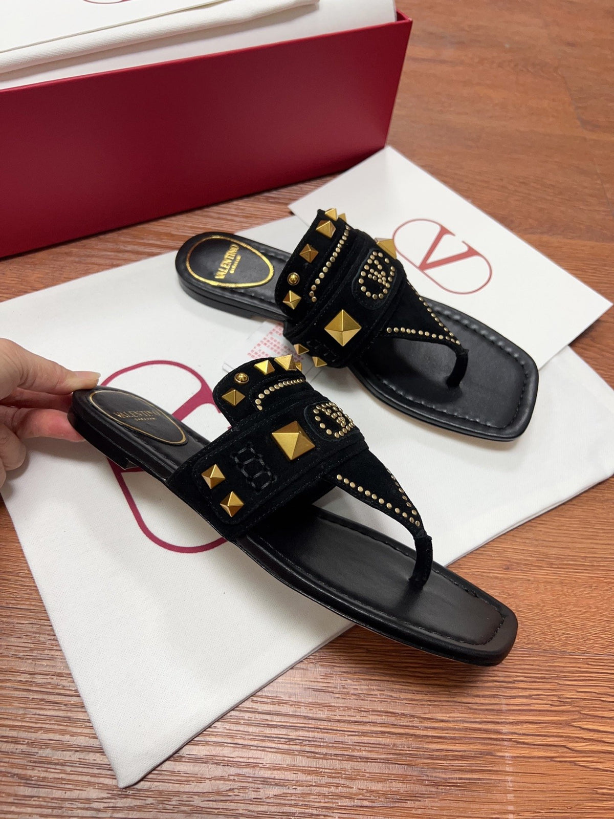 Valentino Women Brown Suede Studded Flats
