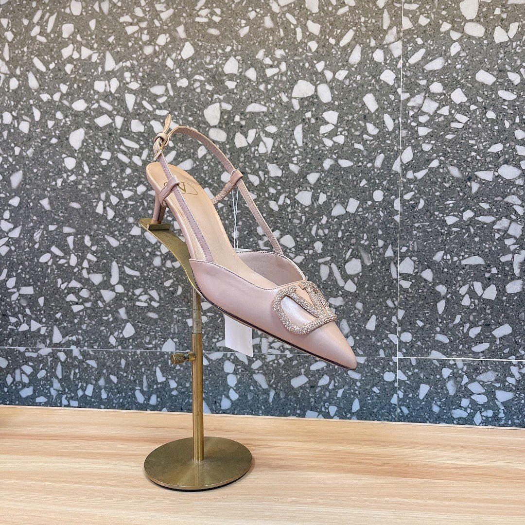 Valentino Women Beige Leather Slingback Pumps