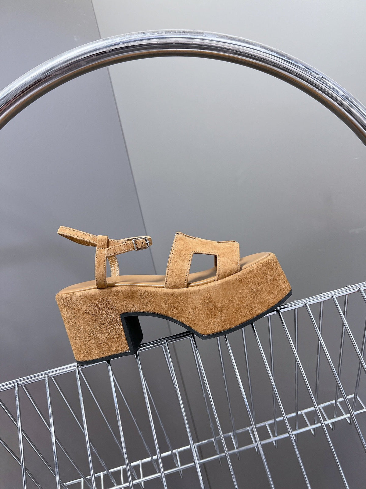 Hermes Women Tan Suede Platform Sandals