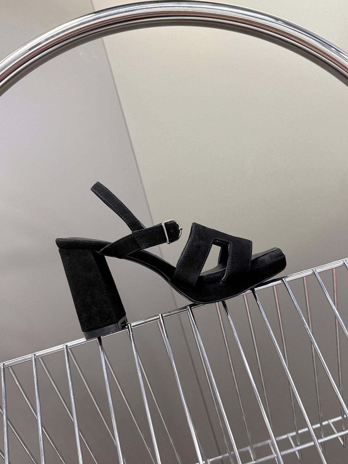 Hermes Women Black Suede Sandals