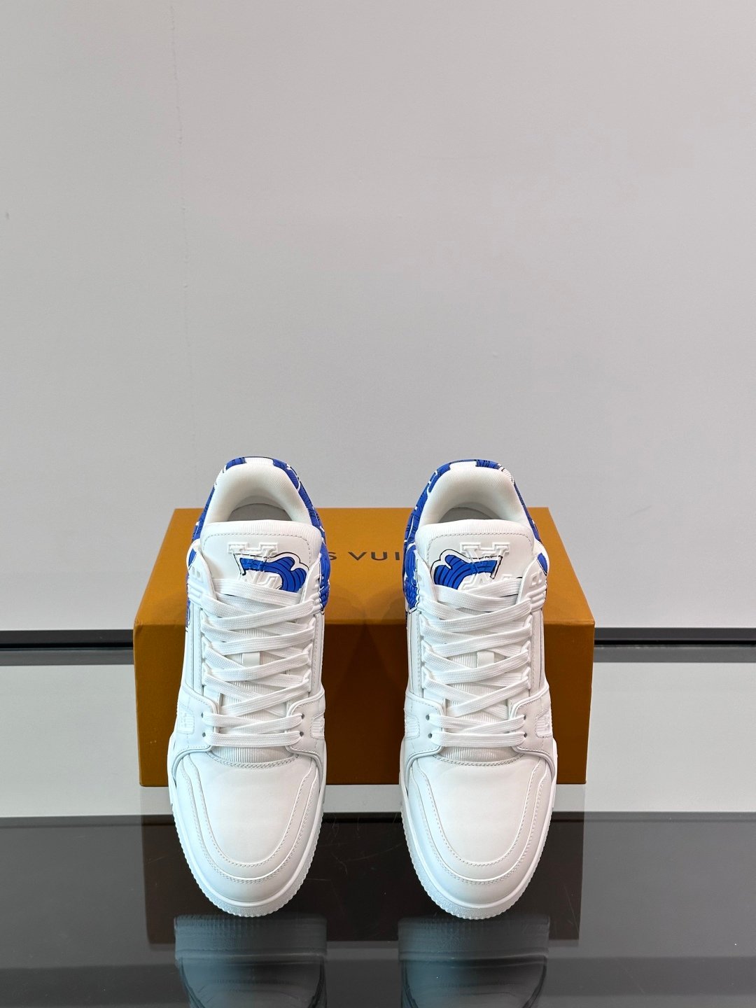 LV Men White Blue Leather Sneakers