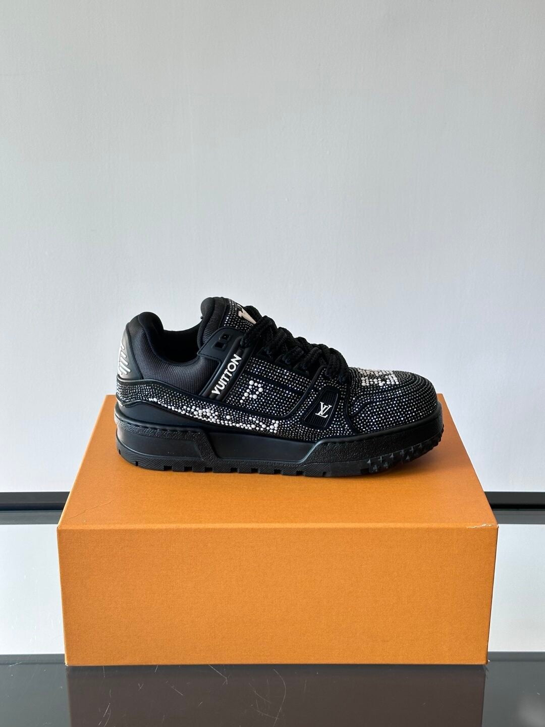 LV Men Black Fabric Embellished Sneakers