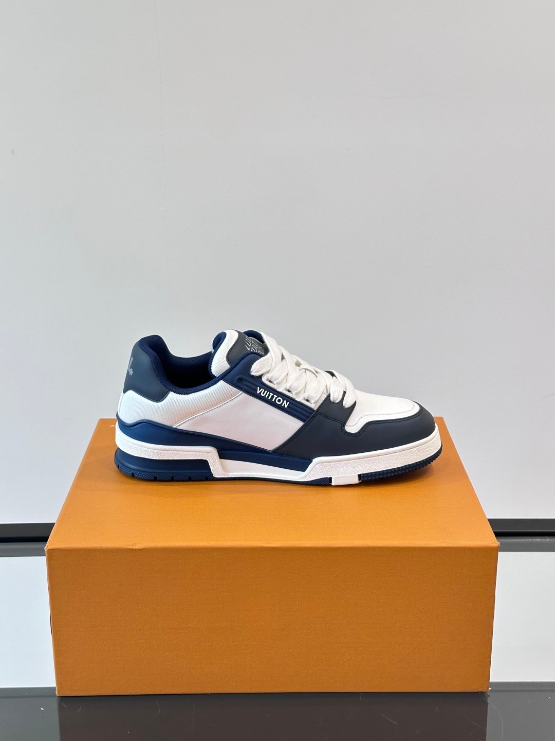 LV Men White And Navy Leather Sneakers