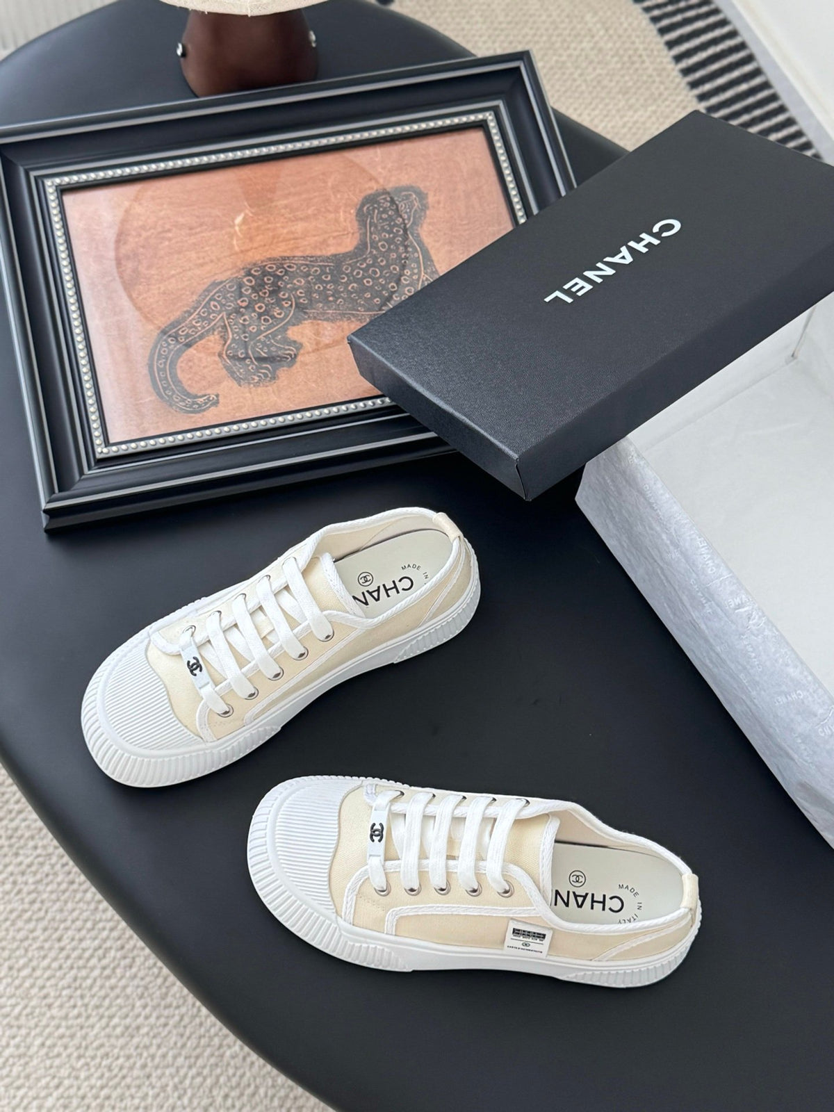 Chanel Women White Canvas Lace-Up Sneakers