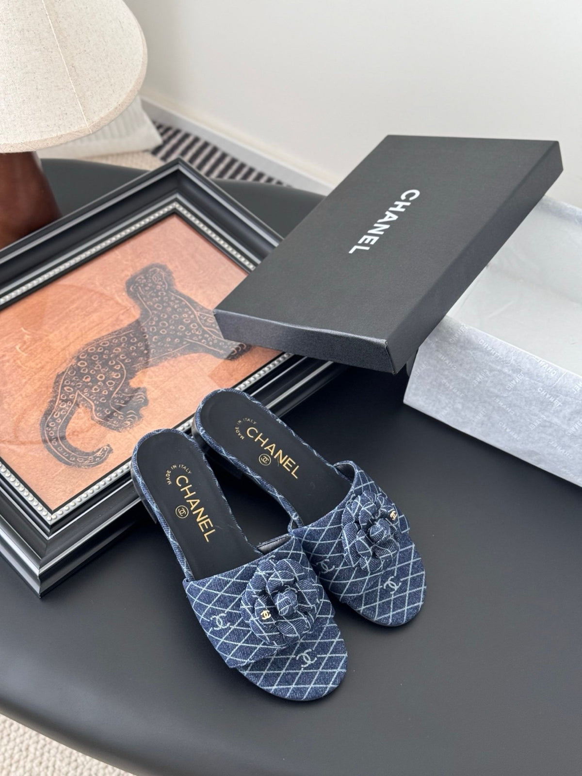 Chanel Women Blue Denim Mules Flats