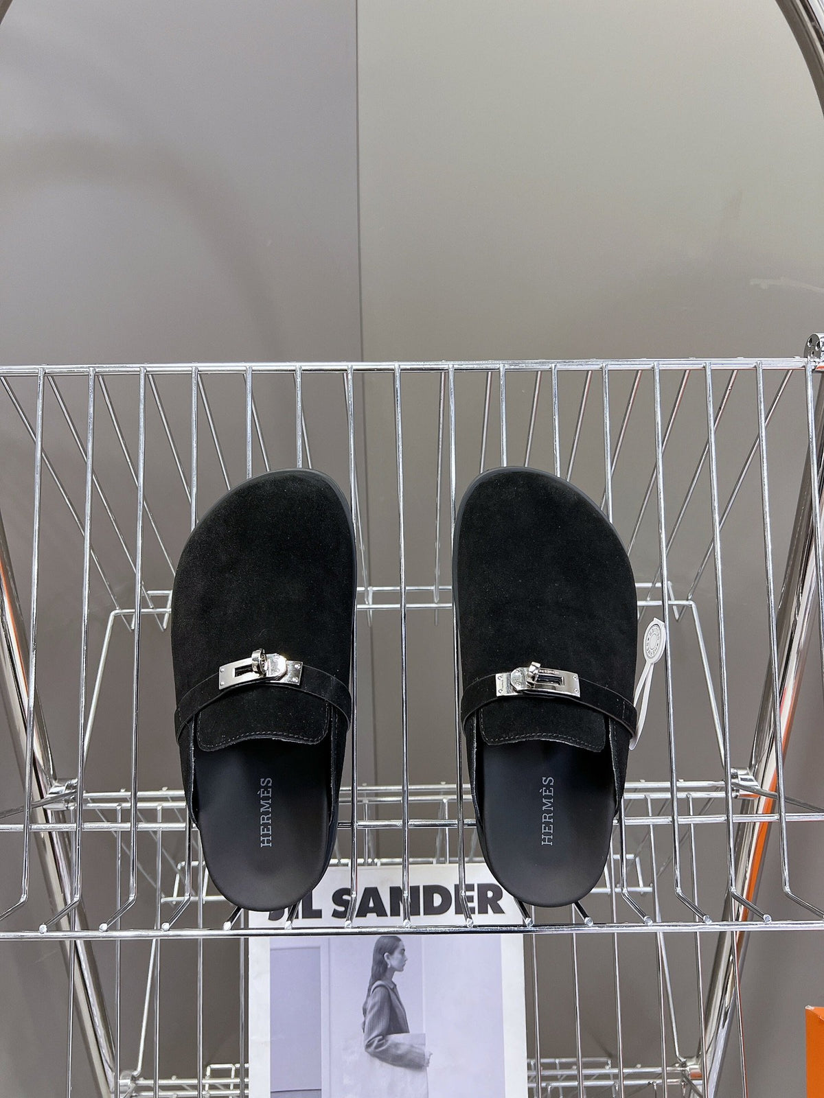 Hermes Women Black Suede Leather Slippers