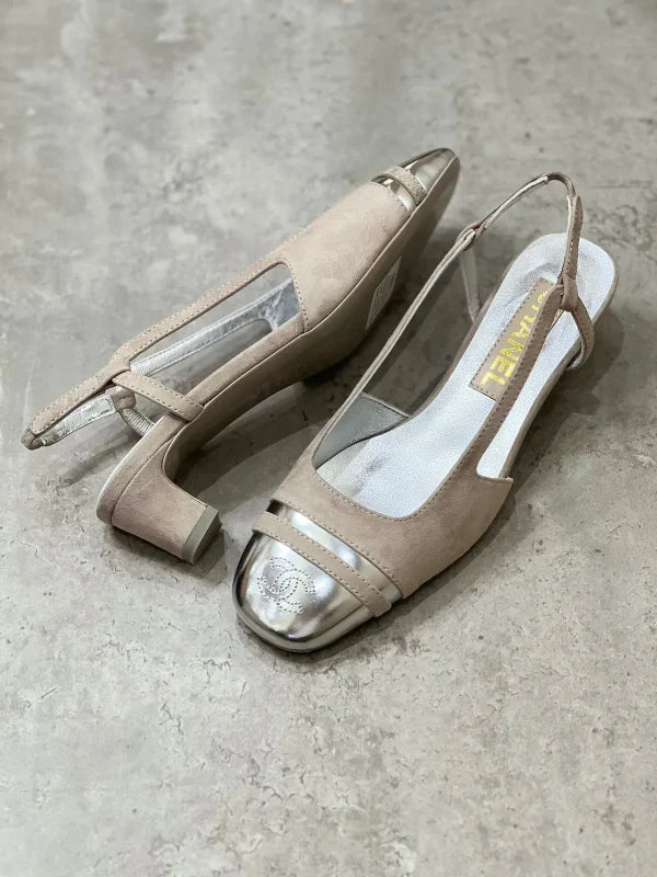 Chanel Metallic Leather and Grosgrain Cap Toe
