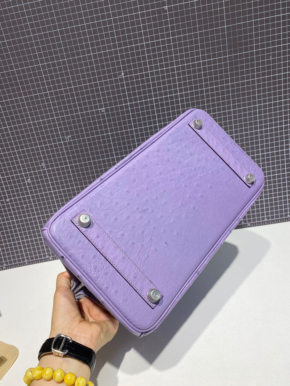 HN 30CM PURPLE OSTRICH LEATHER SILVER HARDWARE