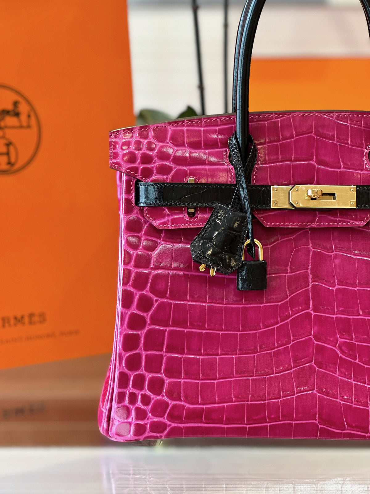 HN Pink/Black Genuine Crocodile Leather Gold Hardware – Custom Made