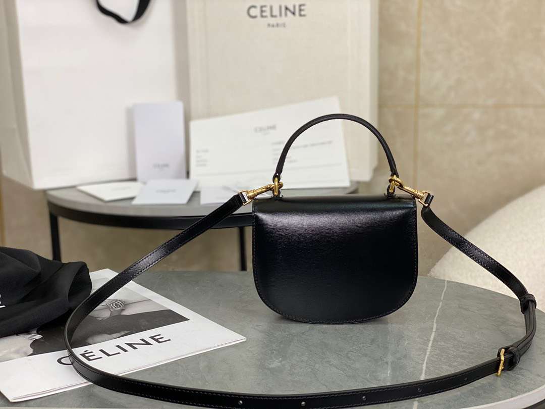 Celine Handle Black Wrinkled Leather 15.5×11.5x5cm