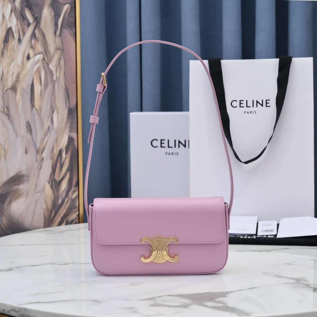 Celine Triomphe Handbag Replica 11 Pink Super Smooth Leather 20x12cm