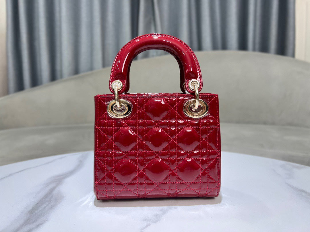 Dior Lady Mini Super Quality Women’s Handbag, Glossy Red, 17cm
