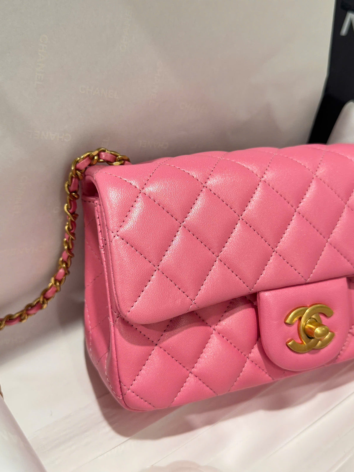 Chanel Classic Flap Mini Pink Gold Hardware 20cm
