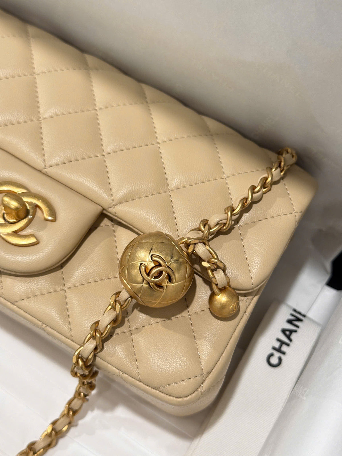 Chanel Classic Flap Mini Beige Gold Hardware 20cm