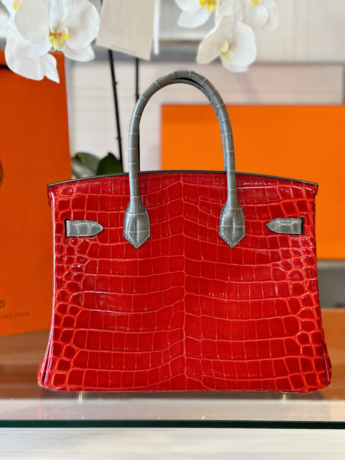 HN 30 Red/Liam Blue Genuine Crocodile Leather Gold Hardware. – Custom Made