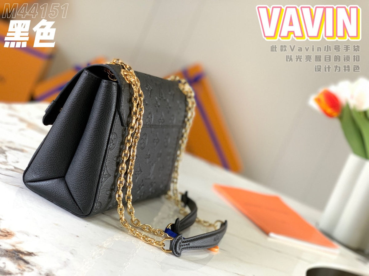 Louis Vuitton LV Vavin Monogram Black With Lock Gold Like Auth Handbags 25x18x10cm