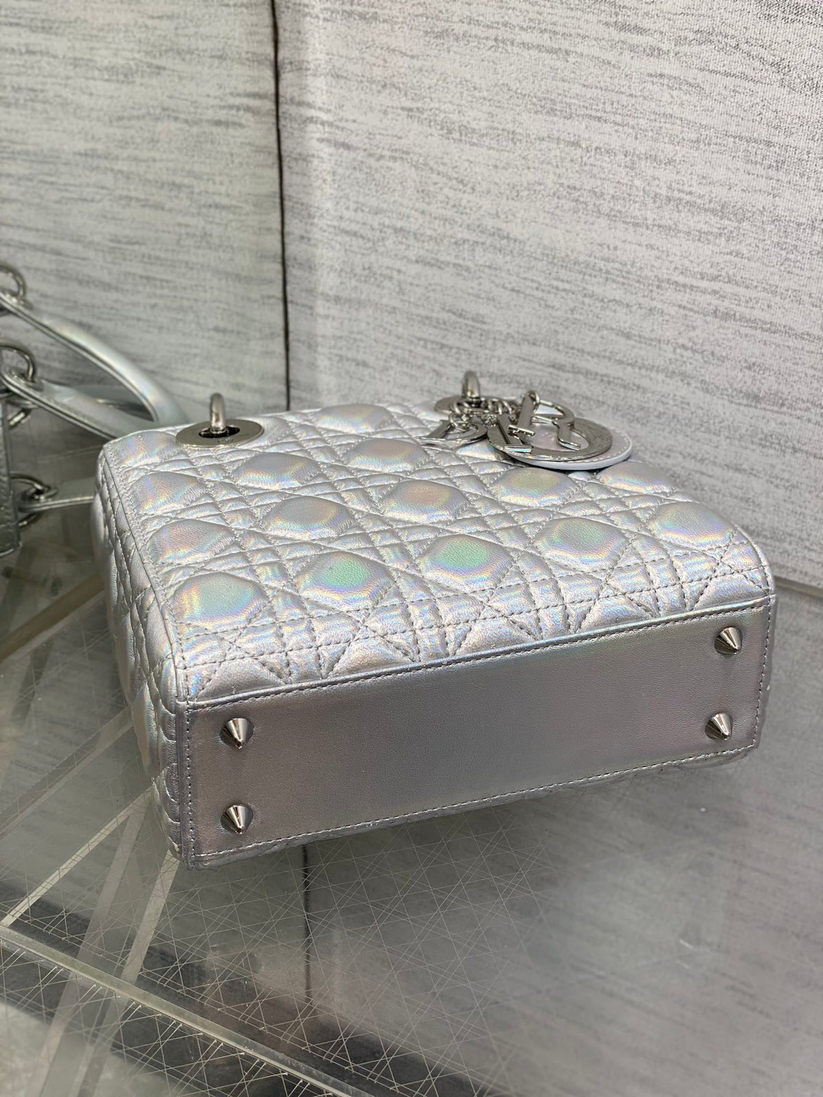 Christian Dior metallic silver Cannage lambskin